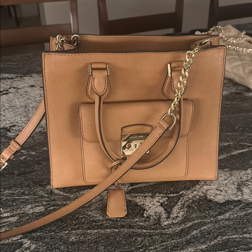 Michael Kors Tan Leather Satchel with Gold Chain